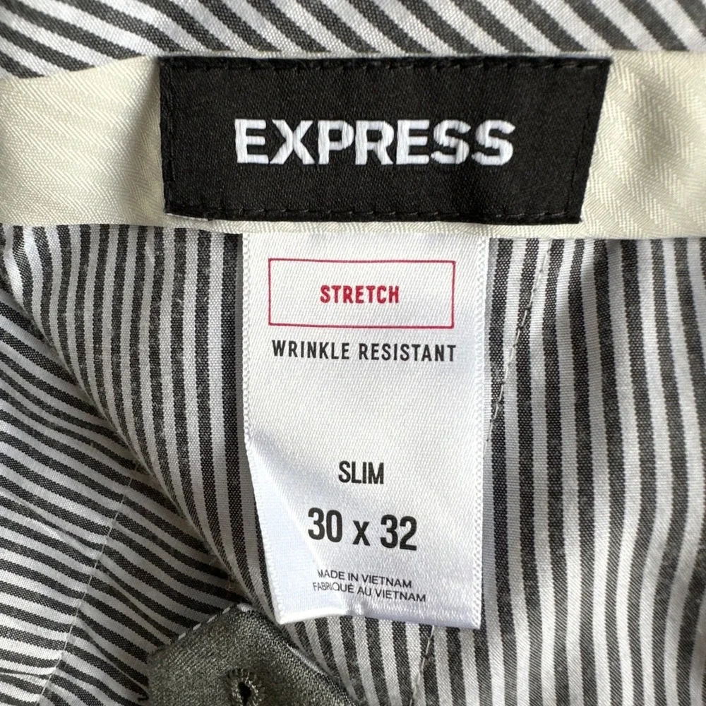 Express Dress Pants Trousers Mens Slim Fit Grey Stretch Wrinkle Resistant 30x32